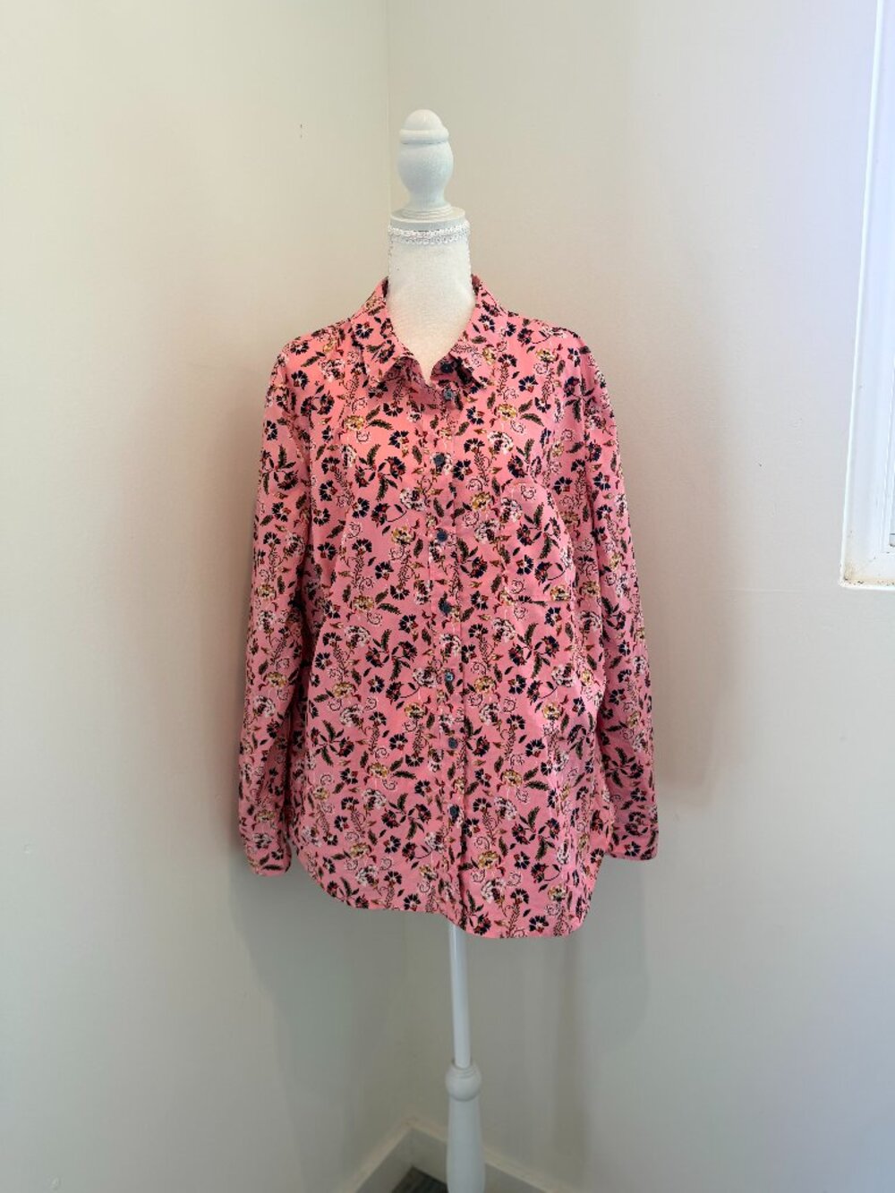 Boden Pink Floral Long Sleeve Cotton Button Down Shirt Top Size 16/18 R